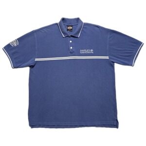 VTG Harley Davidson Polo Shirt Mens XL Blue Biker Motorcycle Knit Baton Rouge LA